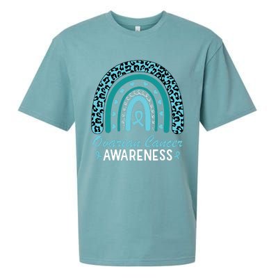 Ovarian Cancer Awareness Month Teal Rainbow Ribbon Sueded Cloud Jersey T-Shirt