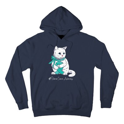 Ovarian Cancer Awareness Month Teal Ribbon Cat Hoodie