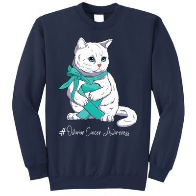 Ovarian Cancer Awareness Month Teal Ribbon Cat Sweatshirt