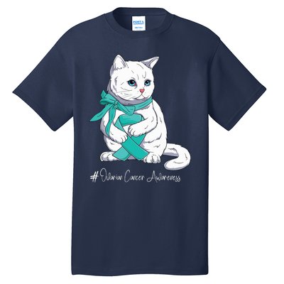 Ovarian Cancer Awareness Month Teal Ribbon Cat Tall T-Shirt