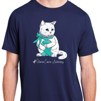 Ovarian Cancer Awareness Month Teal Ribbon Cat Adult ChromaSoft Performance T-Shirt