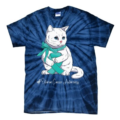 Ovarian Cancer Awareness Month Teal Ribbon Cat Tie-Dye T-Shirt