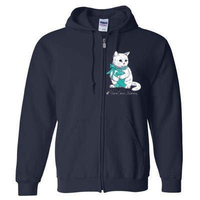 Ovarian Cancer Awareness Month Teal Ribbon Cat Full Zip Hoodie