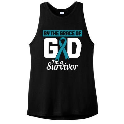 Ovarian Cancer Awareness By The Grace Of Im A Survivor Ladies PosiCharge Tri-Blend Wicking Tank