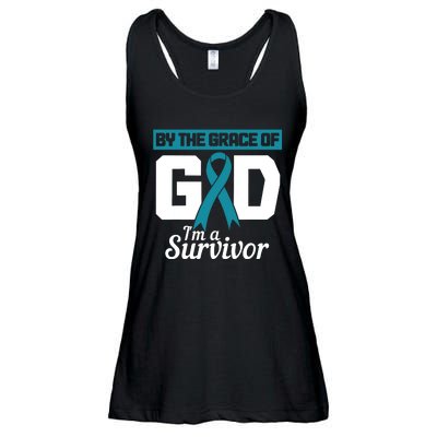 Ovarian Cancer Awareness By The Grace Of Im A Survivor Ladies Essential Flowy Tank