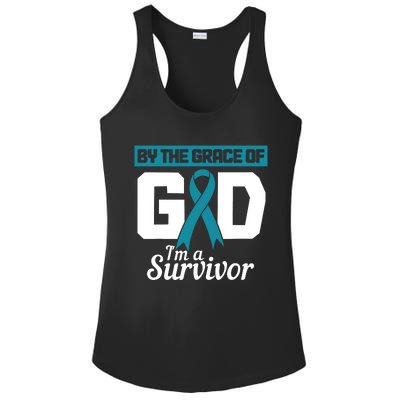 Ovarian Cancer Awareness By The Grace Of Im A Survivor Ladies PosiCharge Competitor Racerback Tank