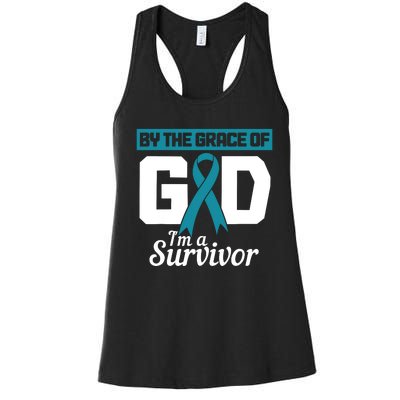 Ovarian Cancer Awareness By The Grace Of Im A Survivor Women's Racerback Tank