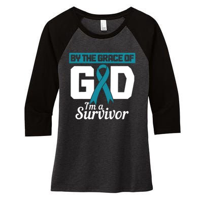 Ovarian Cancer Awareness By The Grace Of Im A Survivor Women's Tri-Blend 3/4-Sleeve Raglan Shirt