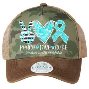 Ovarian Cancer Awareness Teal Ribbon Heart Peace Love Cure Legacy Tie Dye Trucker Hat