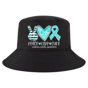 Ovarian Cancer Awareness Teal Ribbon Heart Peace Love Cure Cool Comfort Performance Bucket Hat