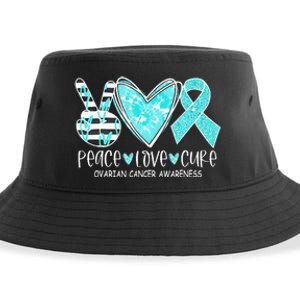 Ovarian Cancer Awareness Teal Ribbon Heart Peace Love Cure Sustainable Bucket Hat