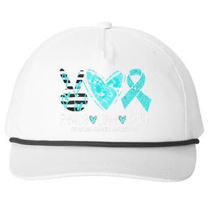 Ovarian Cancer Awareness Teal Ribbon Heart Peace Love Cure Snapback Five-Panel Rope Hat