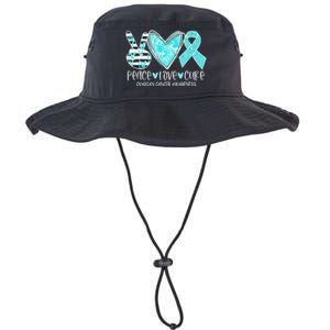 Ovarian Cancer Awareness Teal Ribbon Heart Peace Love Cure Legacy Cool Fit Booney Bucket Hat