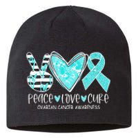 Ovarian Cancer Awareness Teal Ribbon Heart Peace Love Cure Sustainable Beanie