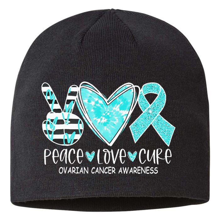 Ovarian Cancer Awareness Teal Ribbon Heart Peace Love Cure Sustainable Beanie