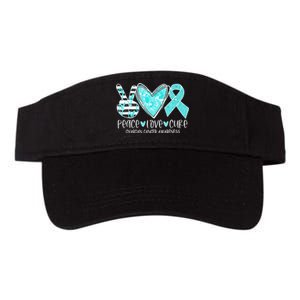 Ovarian Cancer Awareness Teal Ribbon Heart Peace Love Cure Valucap Bio-Washed Visor