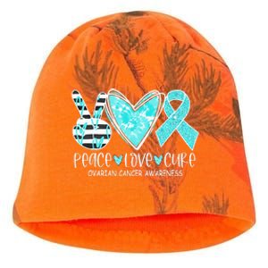 Ovarian Cancer Awareness Teal Ribbon Heart Peace Love Cure Kati - Camo Knit Beanie