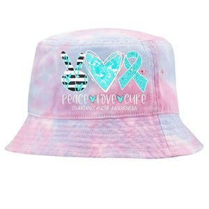 Ovarian Cancer Awareness Teal Ribbon Heart Peace Love Cure Tie-Dyed Bucket Hat