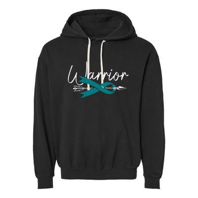 Ovarian Cancer Awareness Month Woman Teal Ribbon Warrior Garment-Dyed Fleece Hoodie