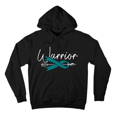 Ovarian Cancer Awareness Month Woman Teal Ribbon Warrior Hoodie