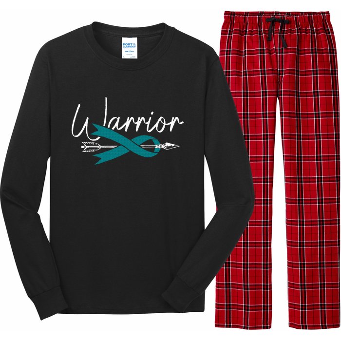 Ovarian Cancer Awareness Month Woman Teal Ribbon Warrior Long Sleeve Pajama Set