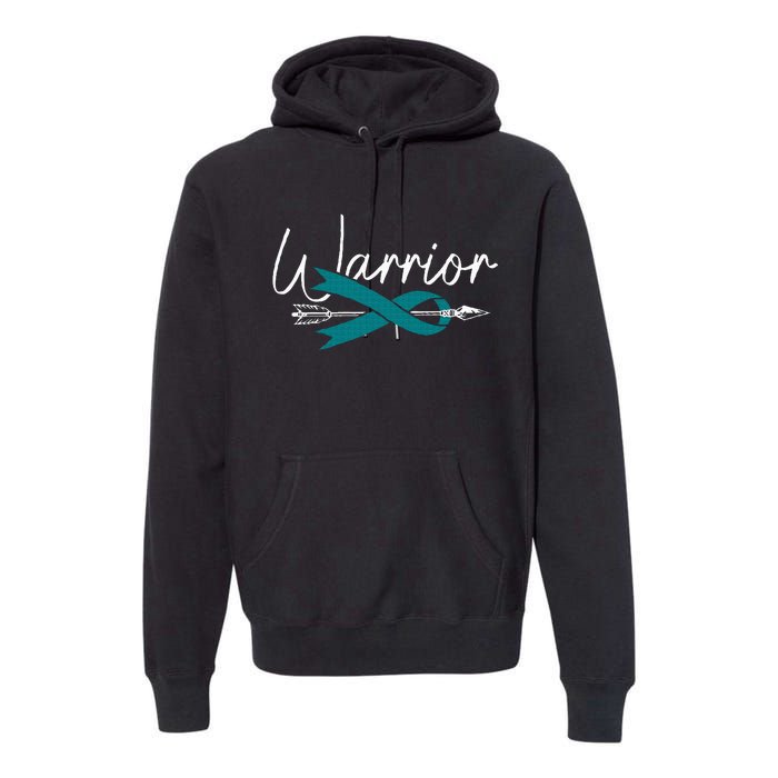 Ovarian Cancer Awareness Month Woman Teal Ribbon Warrior Premium Hoodie