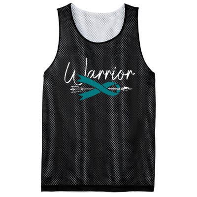 Ovarian Cancer Awareness Month Woman Teal Ribbon Warrior Mesh Reversible Basketball Jersey Tank