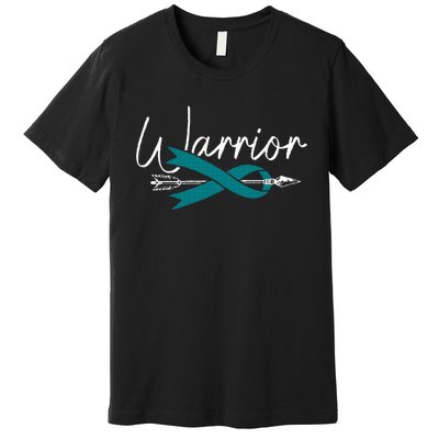 Ovarian Cancer Awareness Month Woman Teal Ribbon Warrior Premium T-Shirt