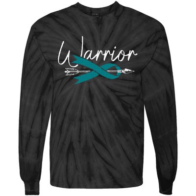 Ovarian Cancer Awareness Month Woman Teal Ribbon Warrior Tie-Dye Long Sleeve Shirt