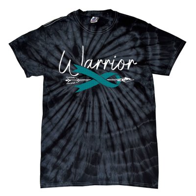 Ovarian Cancer Awareness Month Woman Teal Ribbon Warrior Tie-Dye T-Shirt