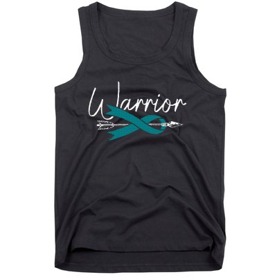 Ovarian Cancer Awareness Month Woman Teal Ribbon Warrior Tank Top