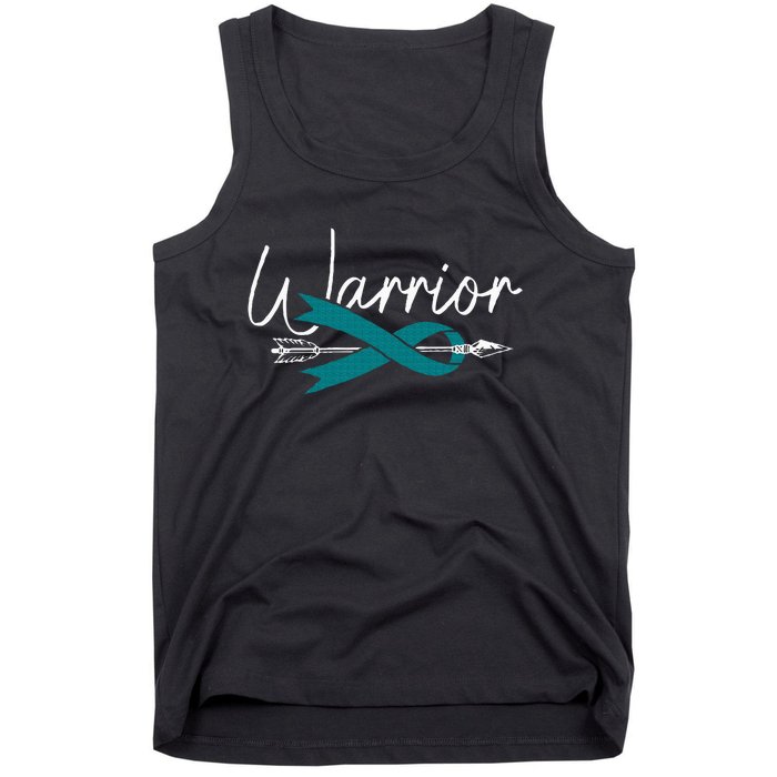 Ovarian Cancer Awareness Month Woman Teal Ribbon Warrior Tank Top