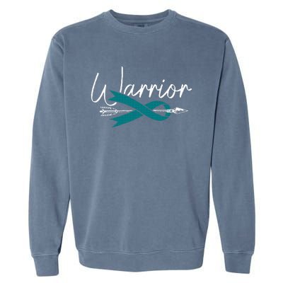 Ovarian Cancer Awareness Month Woman Teal Ribbon Warrior Garment-Dyed Sweatshirt