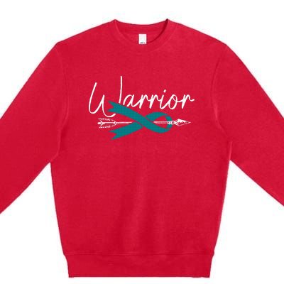 Ovarian Cancer Awareness Month Woman Teal Ribbon Warrior Premium Crewneck Sweatshirt