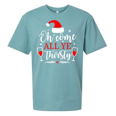 Oh Come All Ye Thirsty Santa Claus Wine Lover Christmas Gift Sueded Cloud Jersey T-Shirt