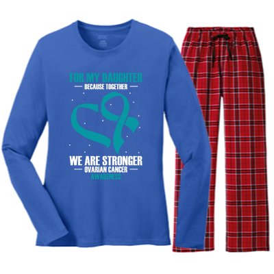 Ovarian Cancer Awareness My Daughter Together Teal Ribbon Gift Women's Long Sleeve Flannel Pajama Set 