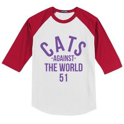 Official Cats Against The World 51 Mike Bajakian Pat Fitzgerald Kids Colorblock Raglan Jersey