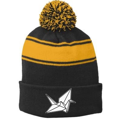 Origami Crane Blackwork Minimal Stripe Pom Pom Beanie