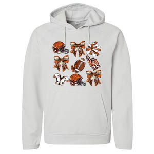 Orange Coquette Bow Football Game Day Performance Fleece Hoodie