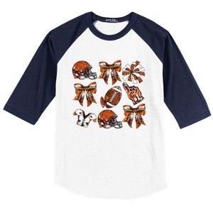 Orange Coquette Bow Football Game Day Baseball Sleeve Shirt