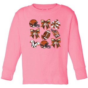 Orange Coquette Bow Football Game Day Toddler Long Sleeve Shirt