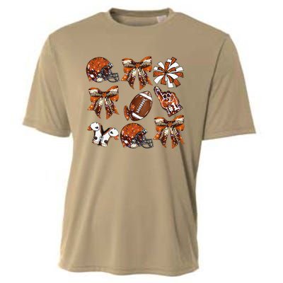 Orange Coquette Bow Football Game Day Cooling Performance Crew T-Shirt