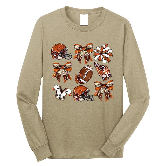 Orange Coquette Bow Football Game Day Long Sleeve Shirt