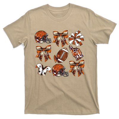 Orange Coquette Bow Football Game Day T-Shirt