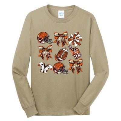 Orange Coquette Bow Football Game Day Tall Long Sleeve T-Shirt