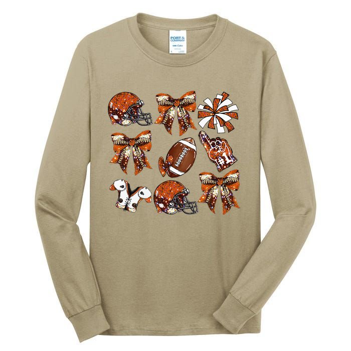 Orange Coquette Bow Football Game Day Tall Long Sleeve T-Shirt