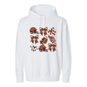 Orange Coquette Bow Football Game Day Garment-Dyed Fleece Hoodie