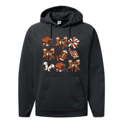 Orange Coquette Bow Football Game Day Women Gift Performance Fleece Hoodie