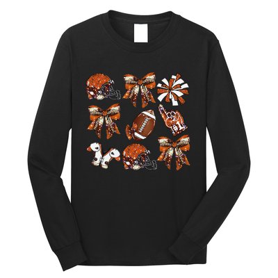 Orange Coquette Bow Football Game Day Women Gift Long Sleeve Shirt