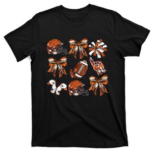 Orange Coquette Bow Football Game Day Women Gift T-Shirt